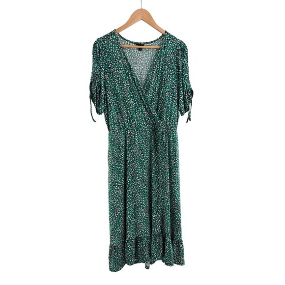 Torrid Green Speckled Print Short Sleeve Midi Dress w/Pockets Size 2X 18 20 Plus - Picture 6 of 12